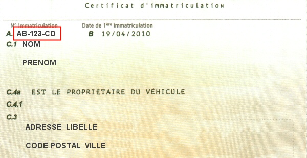 Immatriculation : champ A