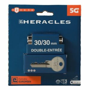Cylindre européen 5 goupilles laiton nickelé sur carte HERACLES - 5G